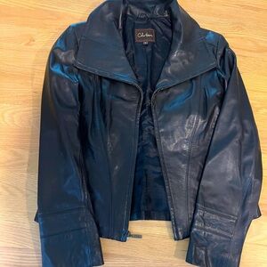Cole Haan black leather jacket, front zipper, size 10 good condition